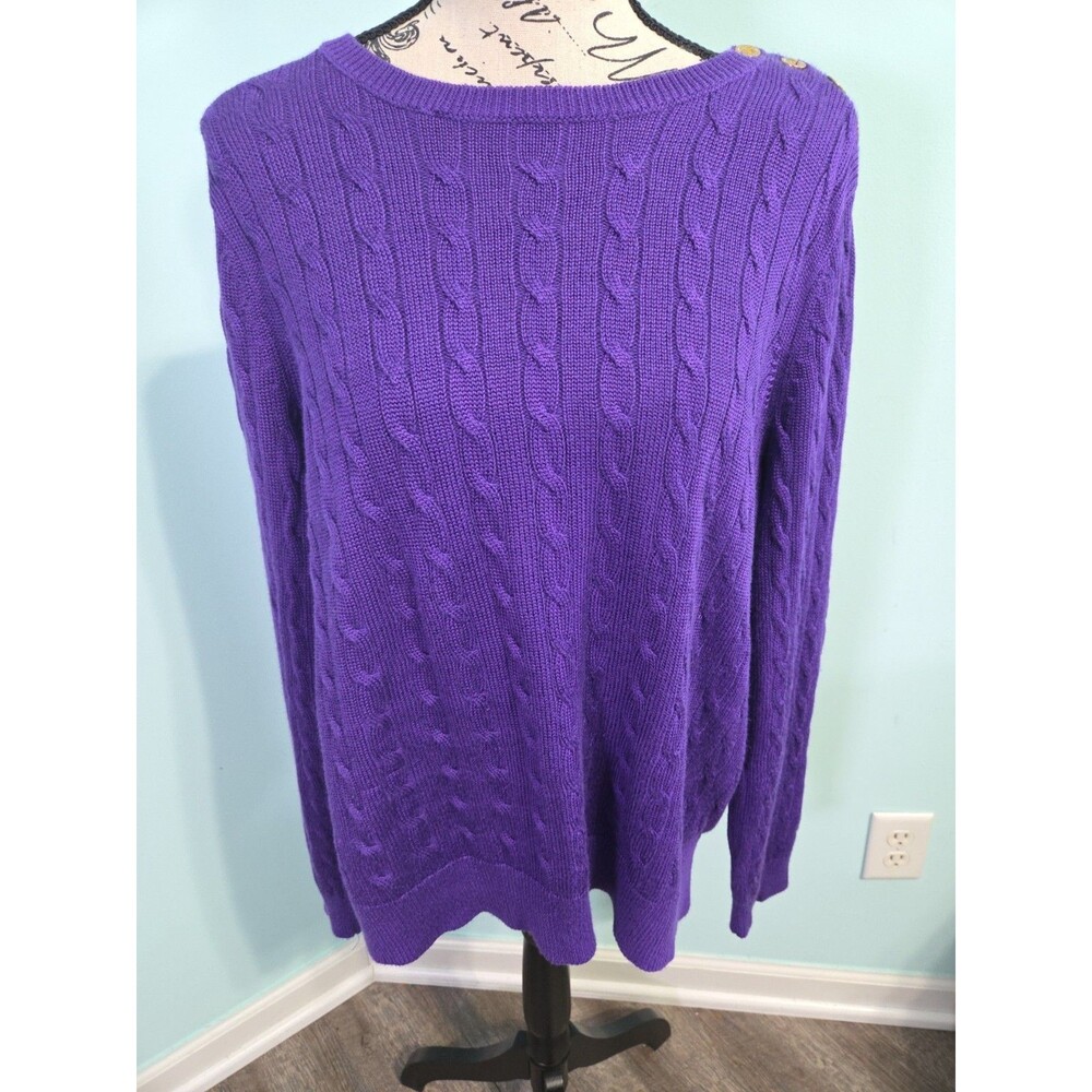Lauren Ralph Lauren Button Trim CableKnit Cotton Sweater plus size 1x